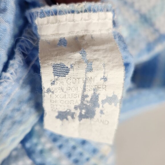 Miss Elaine Seersucker Housecoat Women's M Blue Embroidered Snap Front Pockets - Picture 7 of 8